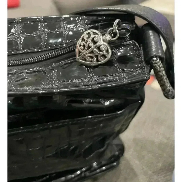 Brighton Cher Collection Black Croc Patent Leather Shoulder Tote - Picture 7 of 9